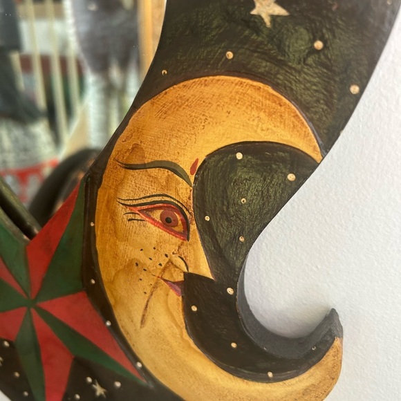Vintage Sun & Moon Celestial Wooden Mirror with Stars Handpainted 23"X11.5" - Picture 7 of 16